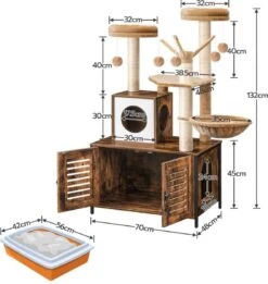 Signature Home Lola Krabpaal Met Kattenbak - Kattenbak Hangmat Mand Katten Huis - Kattenhuis Met Deur En Slot - Krabpalen Katten Huis - Kattenbakmeubel Verborgen - Alles-in-één Kattenspeelgoed Met Kattenhuis - Bruin - 70cm X 132cm X 48cm -Huisdierbenodigdheden 1136x1200 1