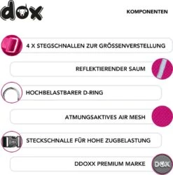 DDOXX Hondenharnas, Reflecterend, Verstelbaar, Breakaway | Borstharnas Voor Klein, Middelgroot | Hondenharnas Hond Kat Puppy Auto | Kattenharnas Puppy Harnas | Roze Roze, S -Huisdierbenodigdheden 1184x1200