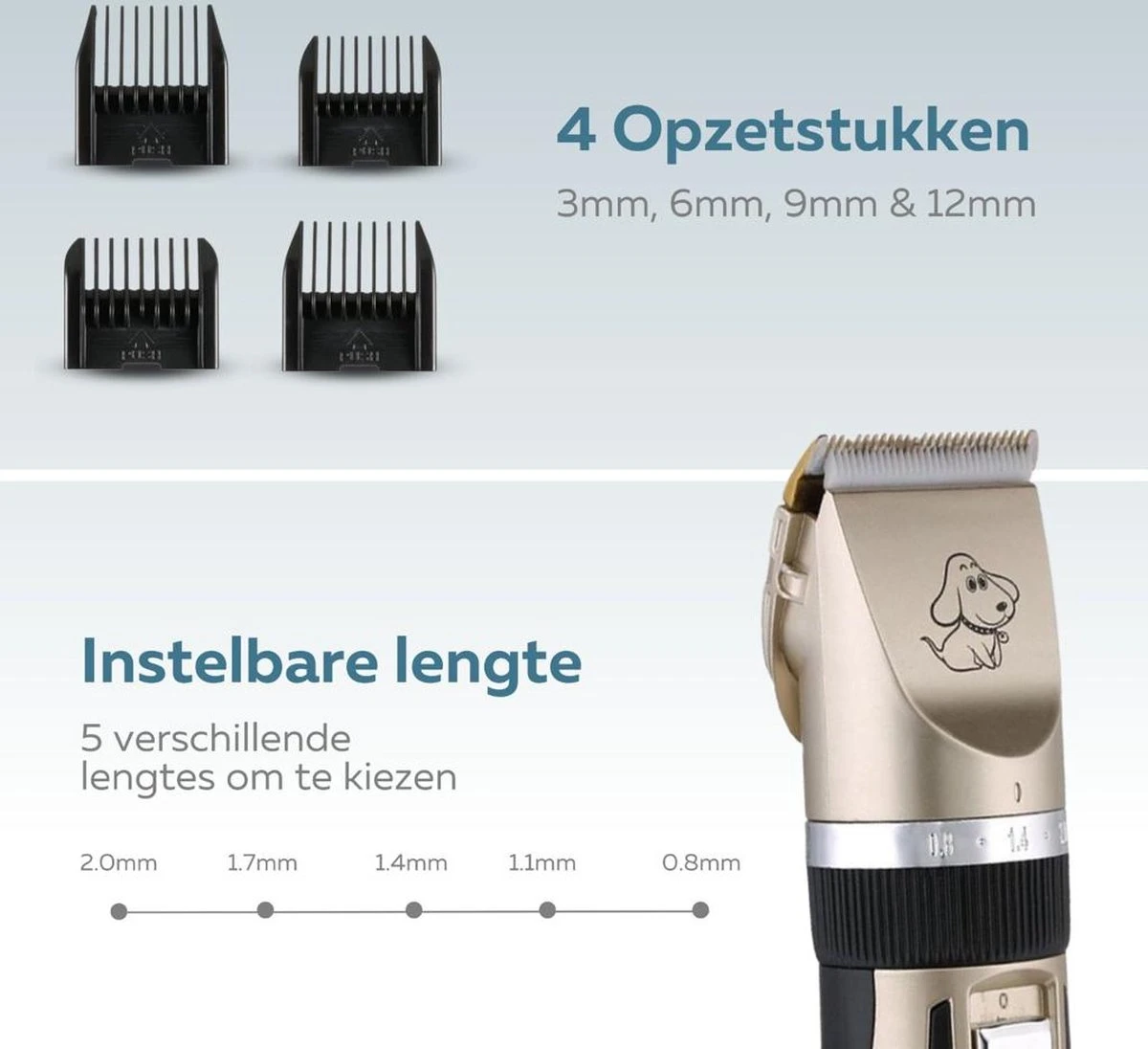 BYER Professionele Dieren Tondeuse Set - Voor Huisdieren Katten & Honden - Draadloos - Oplaadbare Pet Trimmer - Dog Tondeuze Clipper - 5 Standen & Vier Opzetkammen - Low Noise 5 BYER Professionele Dieren Tondeuse Set - Voor Huisdieren Katten & Honden - Draadloos - Oplaadbare Pet Trimmer - Dog Tondeuze Clipper - 5 Standen & Vier Opzetkammen - Low Noise - Afbeelding 3