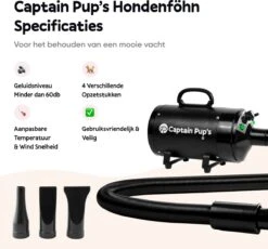 Captain Pup's Professionele Hondenföhn Met 4 Opzetstukken - Bijgeleverde Hondenborstel - Waterblazer Voor Honden - Zwart -Huisdierbenodigdheden 1200x1117 1