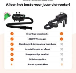 Captain Pup's Professionele Hondenföhn Met 4 Opzetstukken - Bijgeleverde Hondenborstel - Waterblazer Voor Honden - Zwart -Huisdierbenodigdheden 1200x1153 1