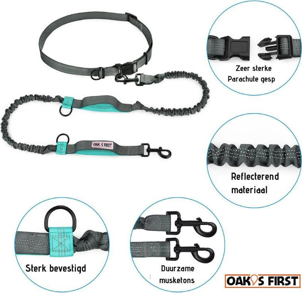 Oak's First Elastische En Diervriendelijke Looplijn Met Heupriem - Hondenriem - 150cm/210cm - Grijs 4 Oak's First Elastische En Diervriendelijke Looplijn Met Heupriem - Hondenriem - 150cm/210cm - Grijs - Afbeelding 2