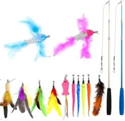 Huisdierbenodigdheden 25 Filo Kattenhengel Set + 12 Kattenspeeltjes – Speelhengels Interactief Kattenspeelgoed – Hengel Kattenspeeltje Kittens - Speelgoed Speelhengel Vis Kat En Kitten