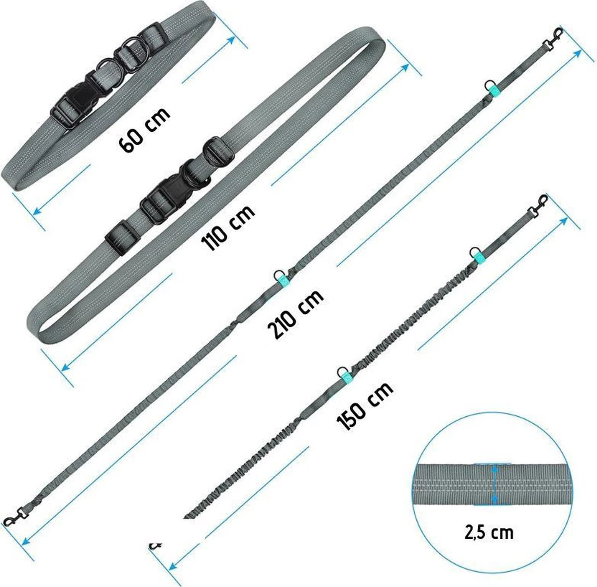 Oak's First Elastische En Diervriendelijke Looplijn Met Heupriem - Hondenriem - 150cm/210cm - Grijs 5 Oak's First Elastische En Diervriendelijke Looplijn Met Heupriem - Hondenriem - 150cm/210cm - Grijs - Afbeelding 3