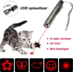 Merkloos Hoogwaardig Laserlampje Voor Katten | USB Oplaadbaar | 7 In 1 Laserpen | Laserpen | Zaklamp | Kattenspeeltje | Kattenspeelgoed | Zilver | Laserpointer Rood/groen | UV Licht -Huisdierbenodigdheden 1200x1193 4