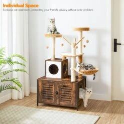 Signature Home Lola Krabpaal Met Kattenbak - Kattenbak Hangmat Mand Katten Huis - Kattenhuis Met Deur En Slot - Krabpalen Katten Huis - Kattenbakmeubel Verborgen - Alles-in-één Kattenspeelgoed Met Kattenhuis - Bruin - 70cm X 132cm X 48cm -Huisdierbenodigdheden 1200x1200 486