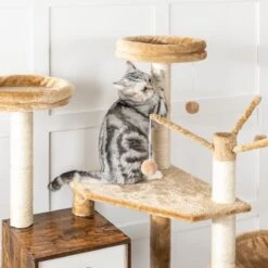 Signature Home Lola Krabpaal Met Kattenbak - Kattenbak Hangmat Mand Katten Huis - Kattenhuis Met Deur En Slot - Krabpalen Katten Huis - Kattenbakmeubel Verborgen - Alles-in-één Kattenspeelgoed Met Kattenhuis - Bruin - 70cm X 132cm X 48cm -Huisdierbenodigdheden 1200x1200 487