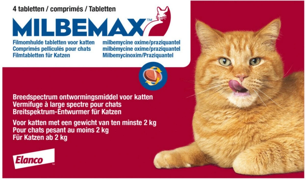 Milbemax Ontworming Tabletten Grote Kat 2 - 12 Kg 2 X 2 Tabletten 3 Milbemax Ontworming Tabletten Grote Kat 2 - 12 Kg 2 X 2 Tabletten