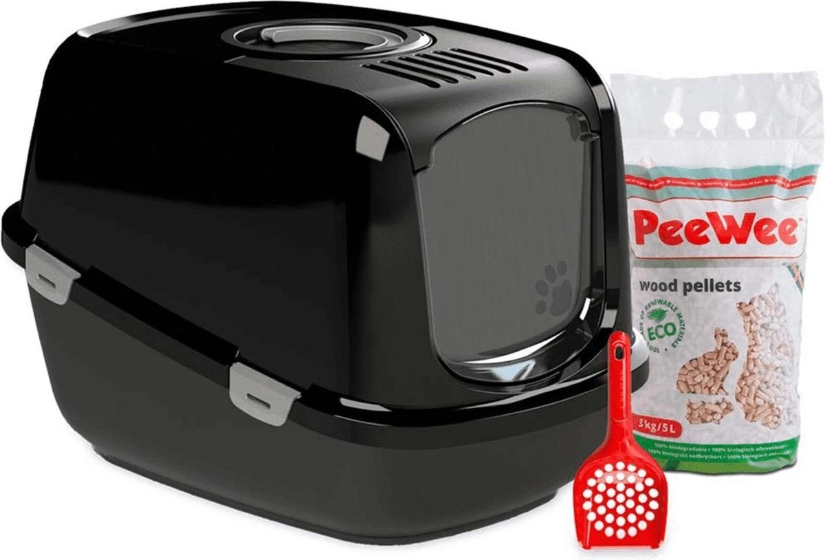 PeeWee Kattenbak XXL EcoDome Startpakket - Zwart - 66,5 X 48,5 X 46,5 Cm 3 PeeWee Kattenbak XXL EcoDome Startpakket - Zwart - 66,5 X 48,5 X 46,5 Cm