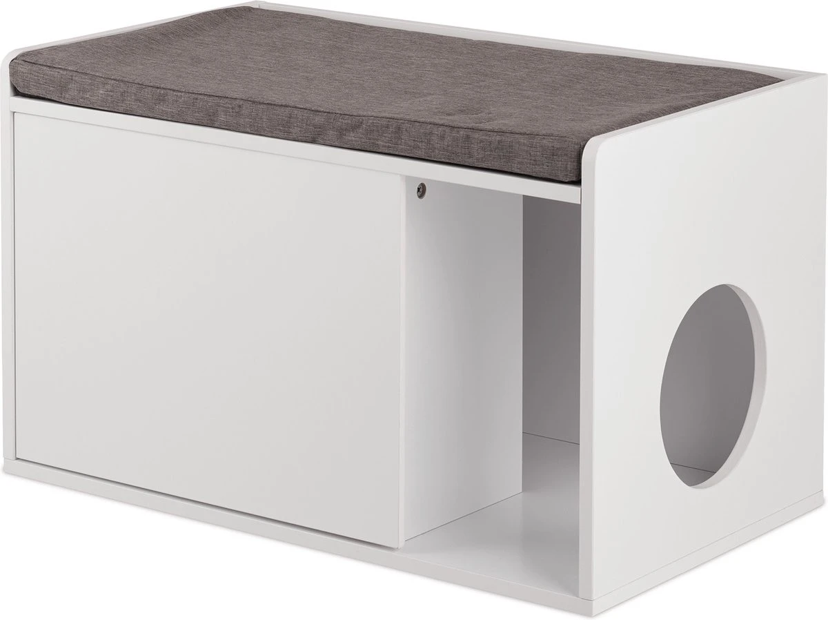 Relaxdays Kattenbak Ombouw - Met Zitkussen - Kattenhuis Wit - Kattenmeubel - Kattenkast 11 Relaxdays Kattenbak Ombouw - Met Zitkussen - Kattenhuis Wit - Kattenmeubel - Kattenkast - Afbeelding 9