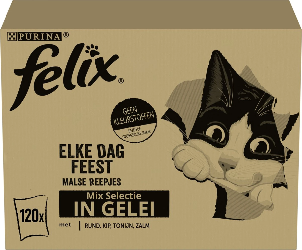 Purina Felix Elke Dag Feest - Kattenvoer Nat - Mix Selectie In Gelei - 120-pack 4 Purina Felix Elke Dag Feest - Kattenvoer Nat - Mix Selectie In Gelei - 120-pack - Afbeelding 2