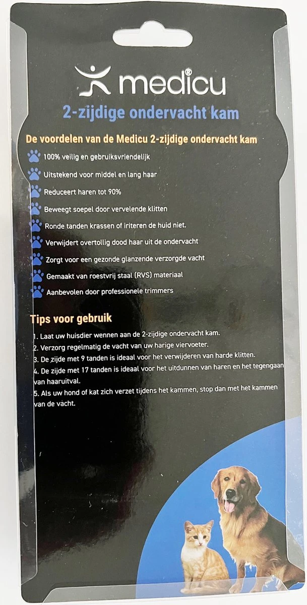 Hondenkam 2-Zijdige Voor Ondervacht - Kattenkam - Voorkomt Haaruitval - Verwijdert Klitten - MEDICU ® Premium Quality 4 Hondenkam 2-Zijdige Voor Ondervacht - Kattenkam - Voorkomt Haaruitval - Verwijdert Klitten - MEDICU ® Premium Quality - Afbeelding 2