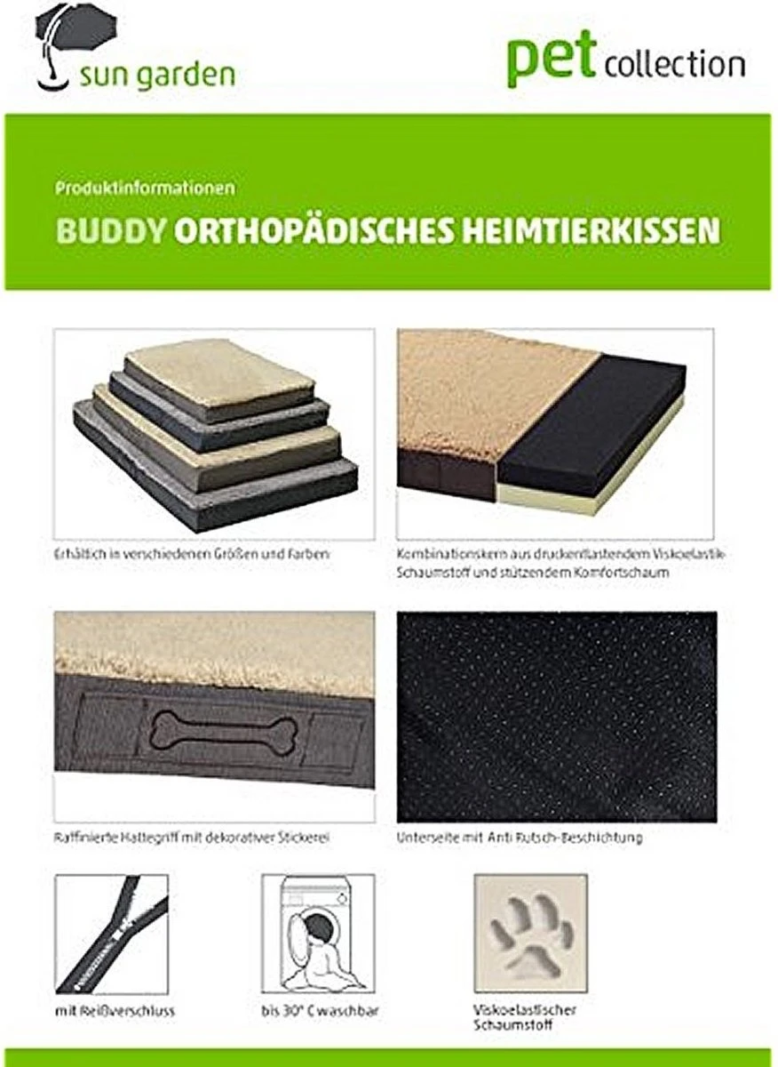 Sun Garden Buddy Orthopedisch Hondenkussen 120x72x10cm Antraciet 7 Sun Garden Buddy Orthopedisch Hondenkussen 120x72x10cm Antraciet - Afbeelding 5