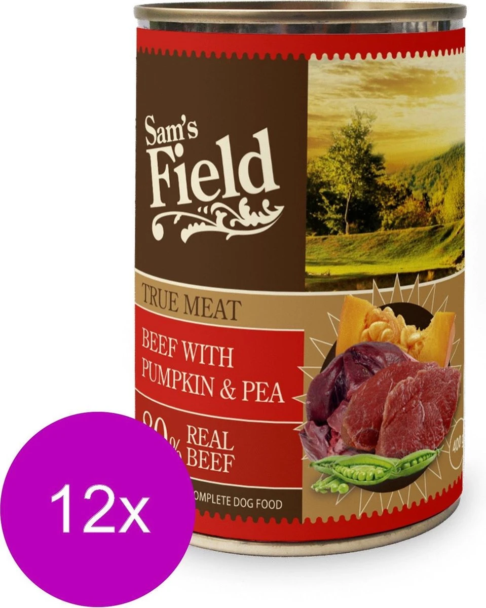 Sam's Field Blik True Meat - Rund&Pompoen&Erwt - Hondenvoer - 12 X 400 G 3 Sam's Field Blik True Meat - Rund&Pompoen&Erwt - Hondenvoer - 12 X 400 G